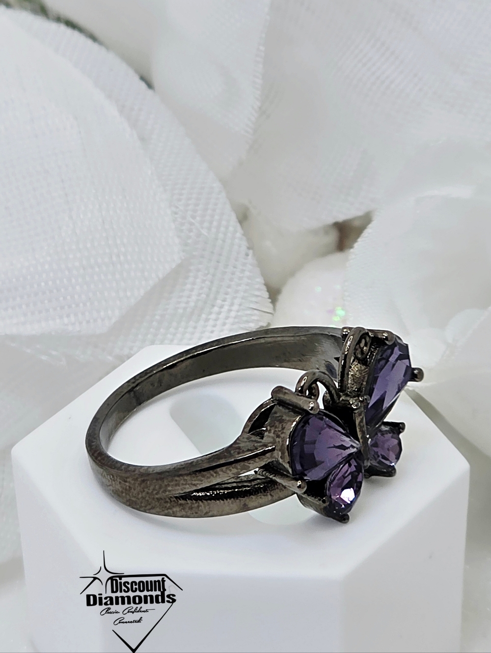 Gothic and Vintage style Black Gold Rainbow Zircon Butterfly Ring - Picture 6 of 7